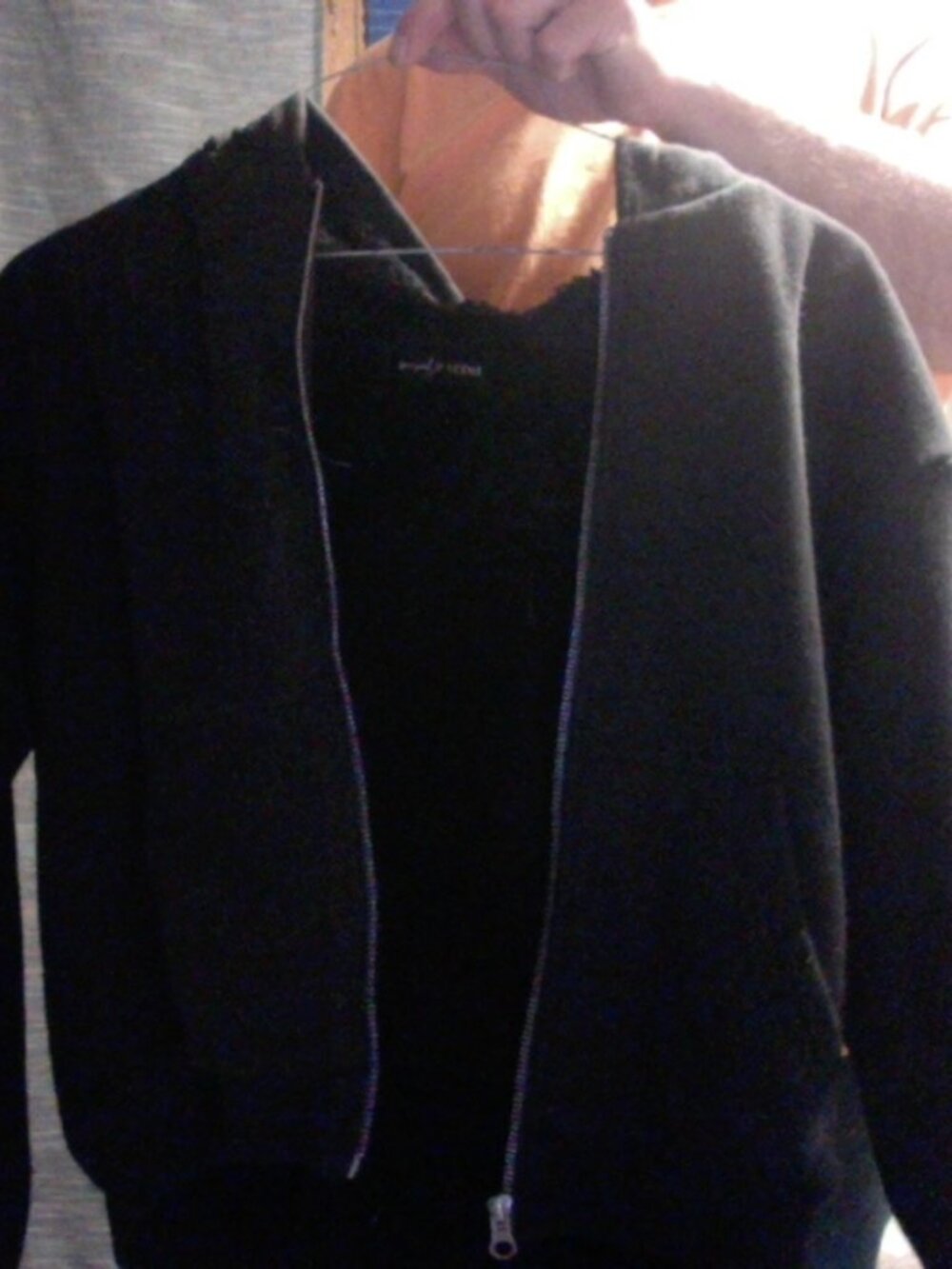 Social Scene Black Fuzzy Lined Zip Up Hoodie – Kids Medium